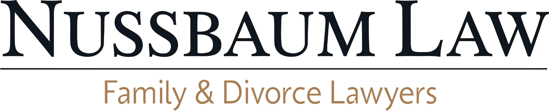 Nussbaum Law logo emphasizing family and divorce lawyer services in Toronto with bold black uppercase text and a tagline in gray beneath