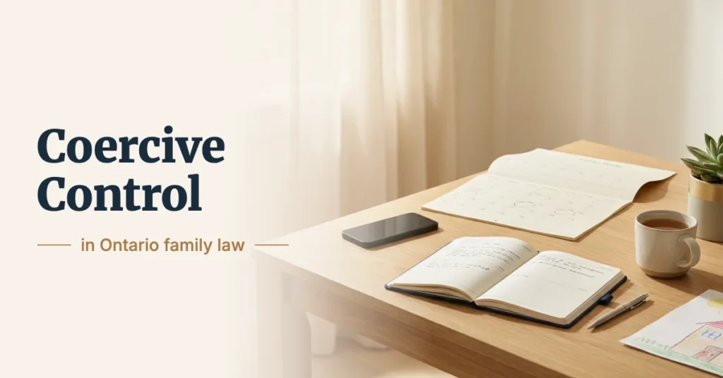 Coercive control in Ontario family law: a notebook, phone and family calendar on a kitchen table